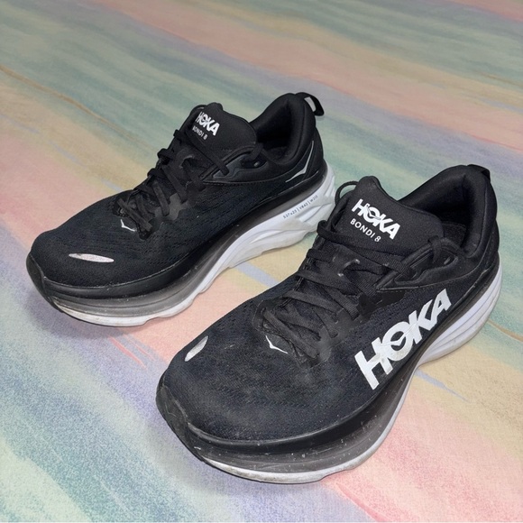 HOKA Bondi 8 running shoes black white size 9.5 men’s main image 9